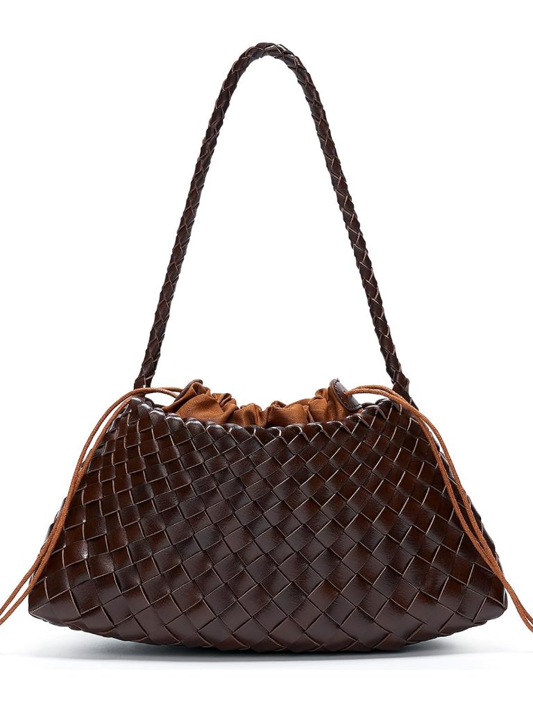Small Woven Purse For Women, Vegan Leather Shoulder Bag, Slouchy Tote Bag With I